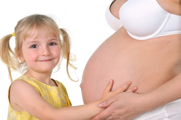 Девушка с беременной матерью Лицензионные Стоковые Изображения