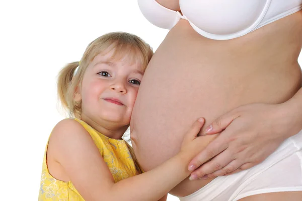 Mädchen mit schwangerer Mutter — Stockfoto