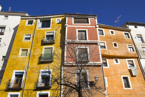 Colorful facades in the city of Cuenca, Castilla la Mancha, Spain