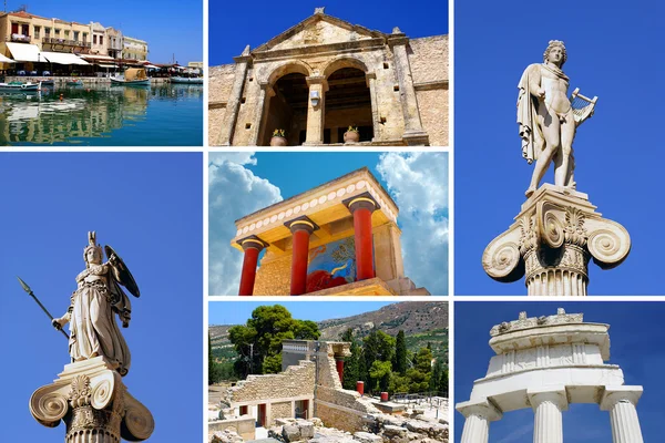 Uppsättning av grekiska historiska stadens (Aten, Kreta, delphi) — Stockfoto