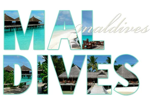 stock image Letters with photos of Maldives islands