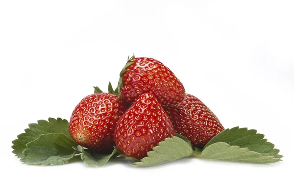 Strawberries and leaves. — Stock Photo, Image