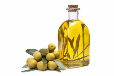 Bottle of oil with a branch inside. clipart