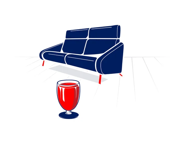 Canapé doux et verre de vin rouge — Image vectorielle
