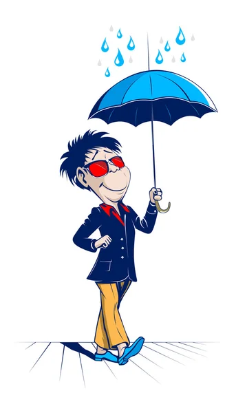 開いている傘を持つ漫画男 — ストックベクタ