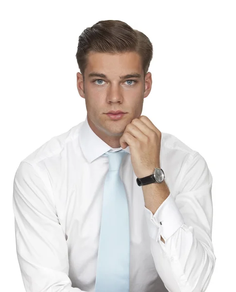 Pohledný mladý muž v bílém — Stock fotografie