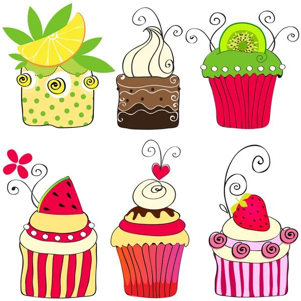 Conjunto de cupcakes retro bonito — Vetor de Stock