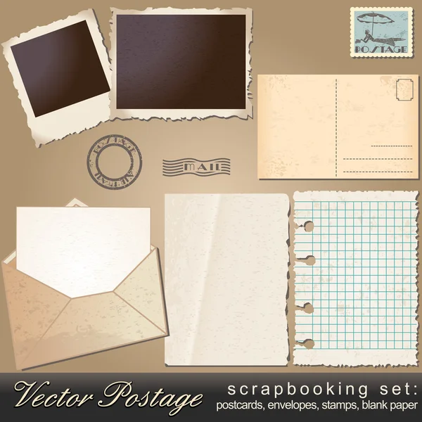 Scrapbooking conjunto de objetos postais vintage — Vetor de Stock