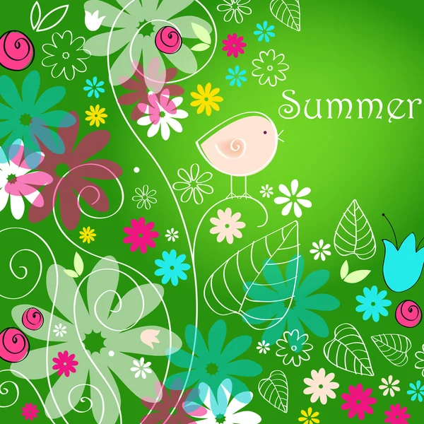 Aranyos nyári szöveg illusztráció madár — Stock Vector