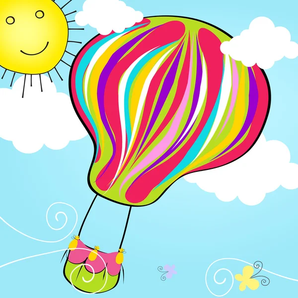 Cute hot air balloon flying in the sky — Stock Vector