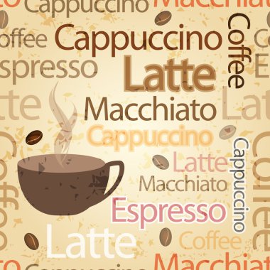 Seamless, vintage coffee themed typography background clipart