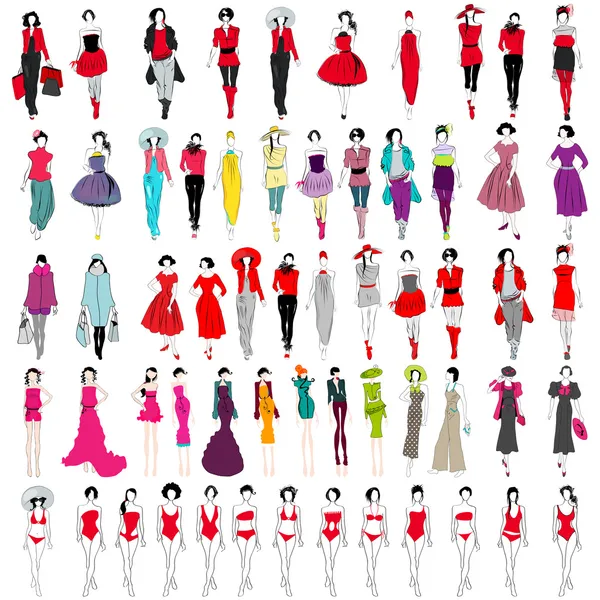 Set of elegant girls — Stock Vector