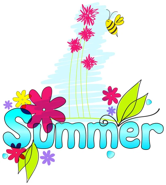 与蜜蜂可爱夏天文本插图 — 图库矢量图片