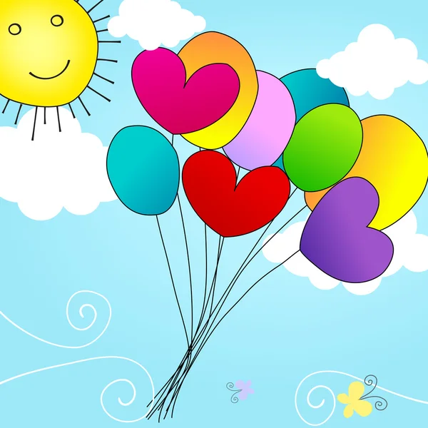 可爱的气球在天空飞 — 图库矢量图片