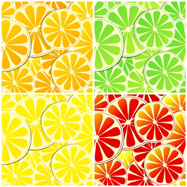 Set van vier naadloze citrusvruchten achtergrond — Stockvector