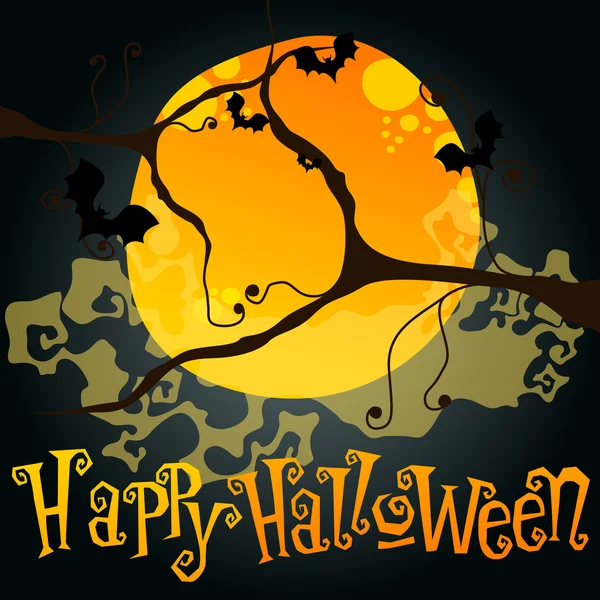 Ilustração de Halloween bonito com lua cheia e morcegos — Vetor de Stock