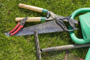 Used ​​old garden tools background clipart