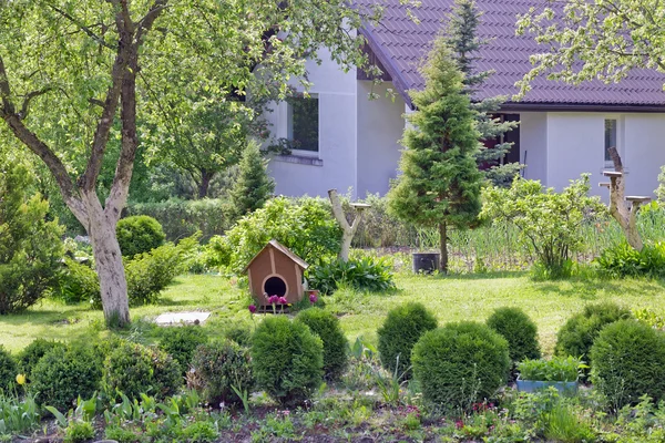 Кривая собачья будка на лужайке — стоковое фото