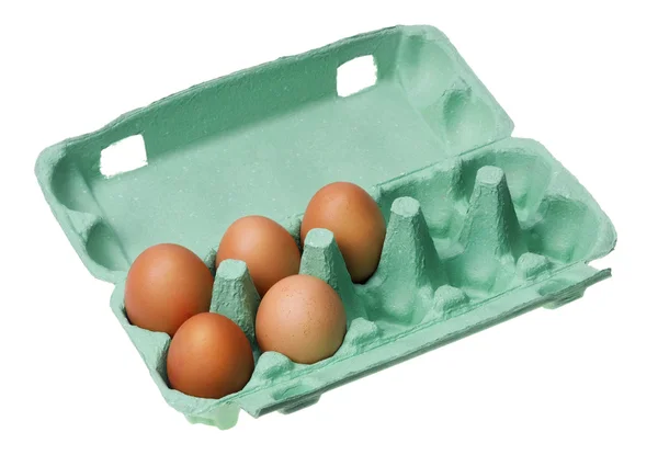 П'ять червоних сирих яєць — стокове фото