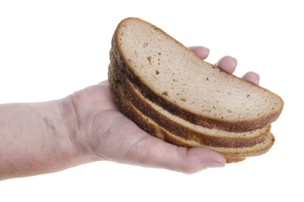 Hand and brown bread isolated — Stock Photo, Image