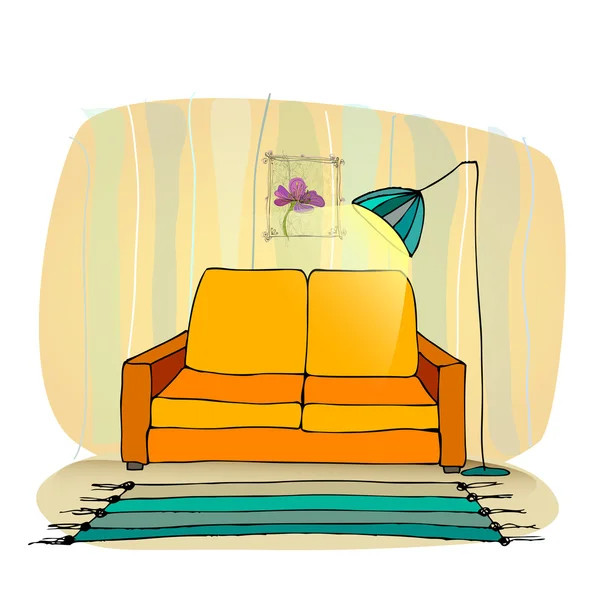 Ilustrace interiéru, nábytku s lampou — Stock fotografie