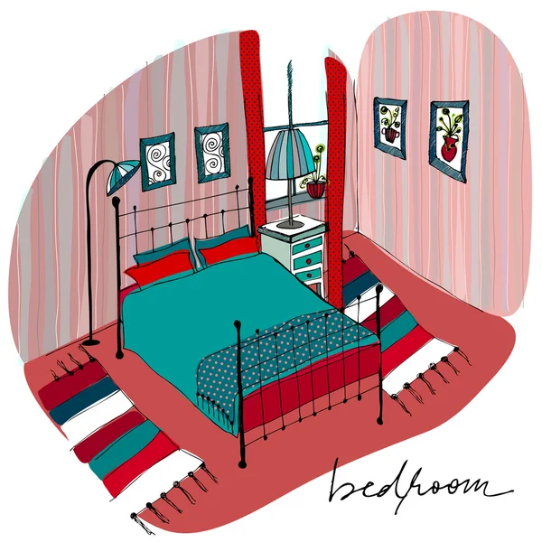 Iç mekan, yatak odası çizimi — Stok fotoğraf