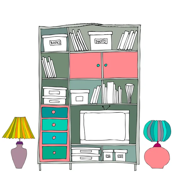 Illustration of interior, bookshelf — Stock Photo, Image
