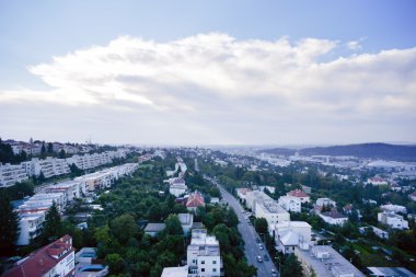 kavşak, yol, son derece detaylı hava şehir manzaralı evler