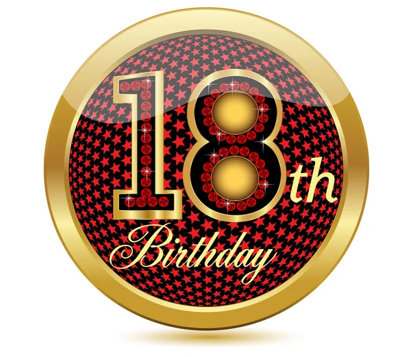 Ouro 18 Th botão de aniversário.Vetor — Vetor de Stock