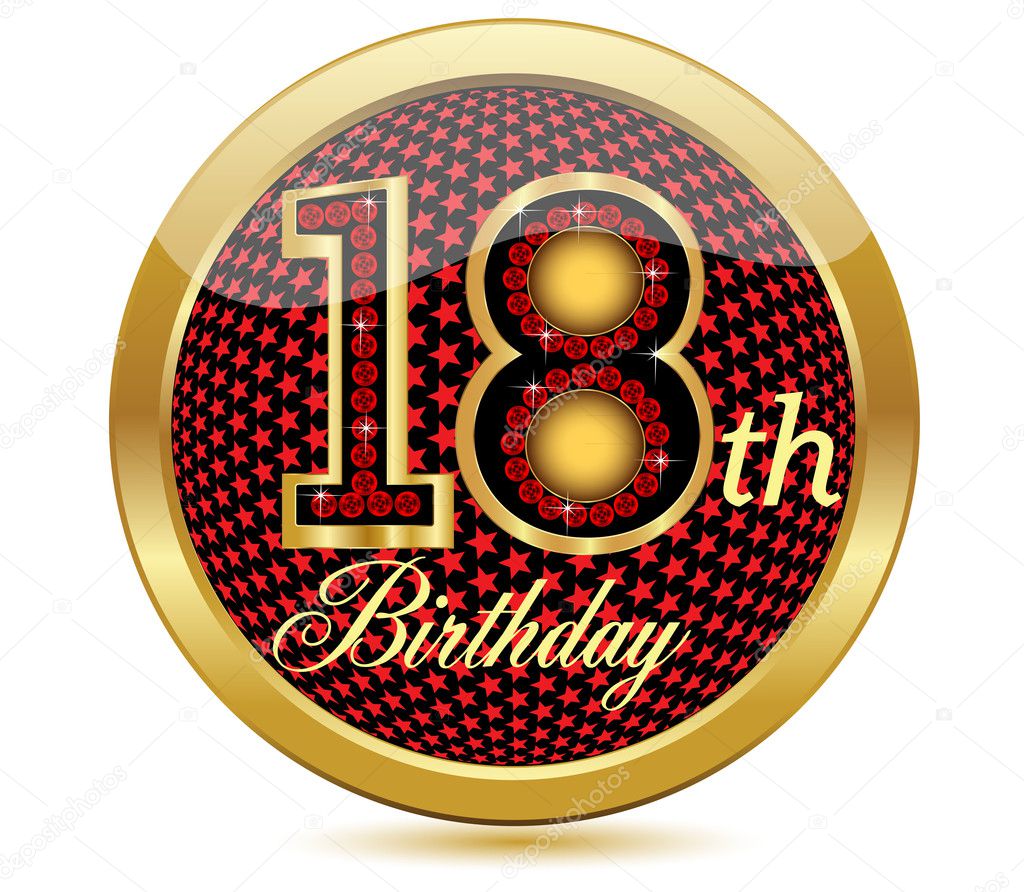 Golden 18 Th Birthday button.Vector