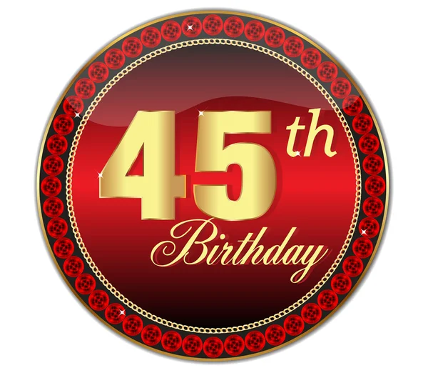 Golden 45 Th Birthday button.Vector — Stock Vector
