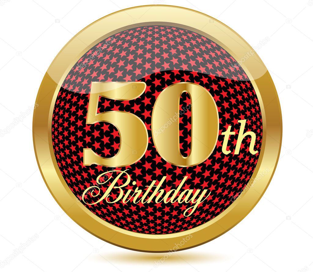Golden 50 Th Birthday button.Vector