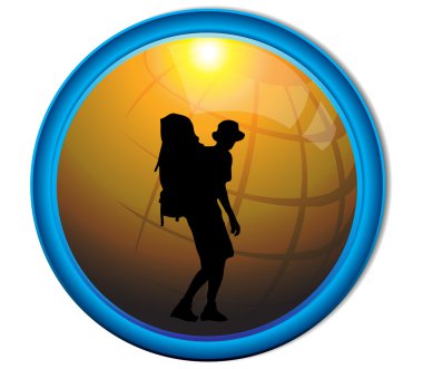 Silhouette of a traveler tourist button.Vector clipart