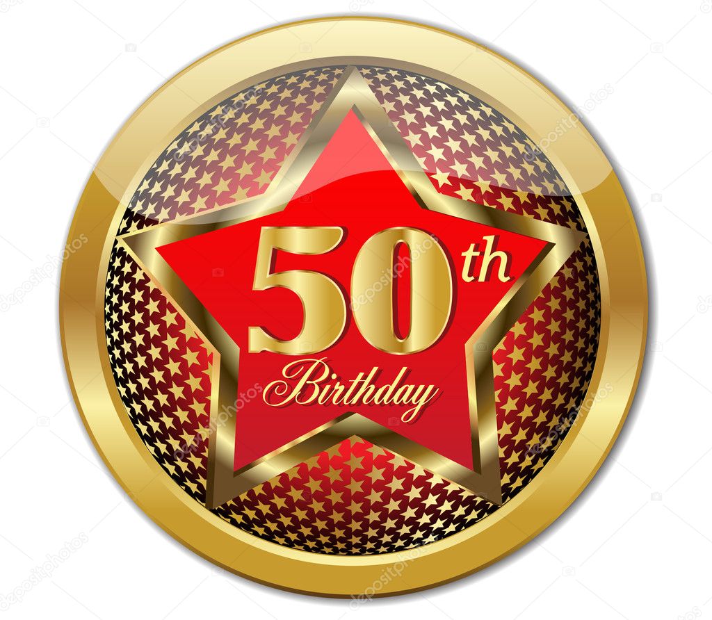 Golden 50 Th Birthday button.Vector