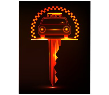 Neon Key Taxi.Vector clipart