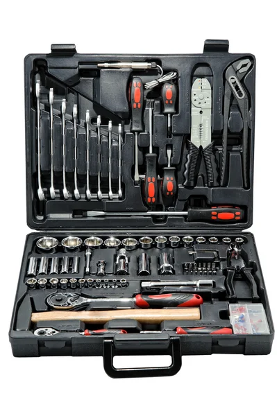 Caixa de ferramentas com diferentes instrumentos. isolado — Fotografia de Stock