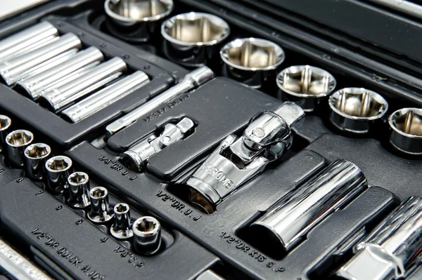 Kit di utensili metallici come sfondo — Foto Stock