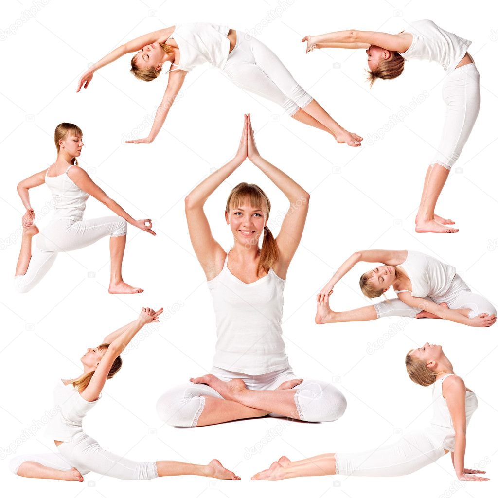 Collection of a beautiful girl practicing yoga