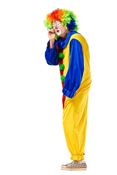 Portrait of a crying clown over white background — Stock Photo, Image