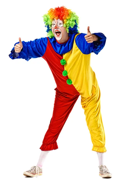 Счастливый клоун показывает большие пальцы вверх — стоковое фото