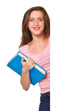 Ona kitap ile genç bir öğrenci