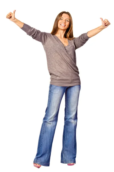 Portrait of lovely teenage girl with thumbs up — Stock Photo, Image