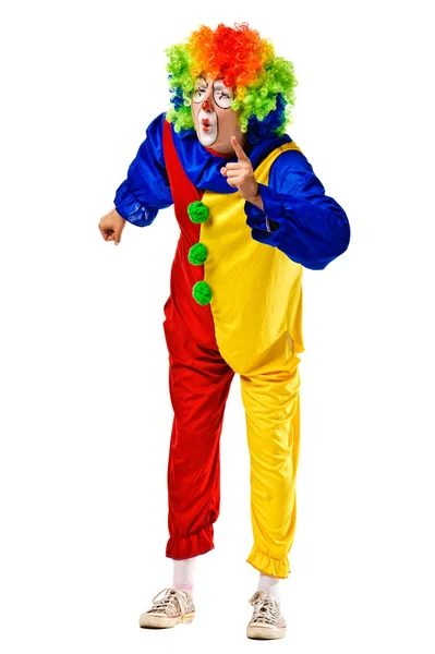 Arg clown skaka fingret och rynkar pannan — Stockfoto