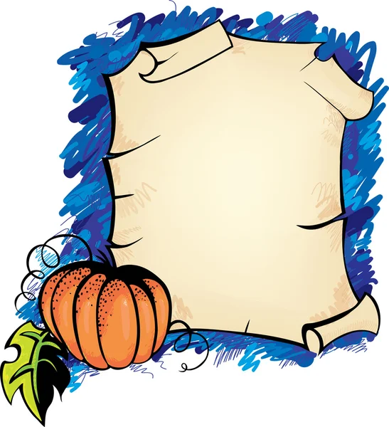 Fundo de Halloween com pergaminho e abóbora — Vetor de Stock