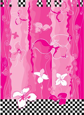 Pink floral and checkerboard pattern clipart