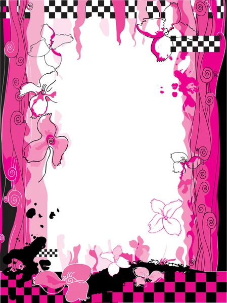 Rózsaszín virágos háttér Pepita minta — Stock Vector