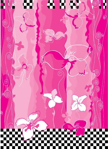 Roze bloemen en dambord patroon — Stockvector