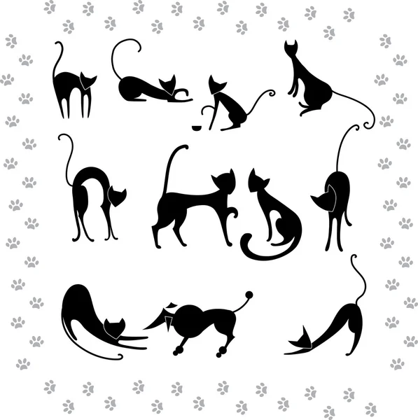 Siyah kedi koleksiyonu çizimler — Stok Vektör
