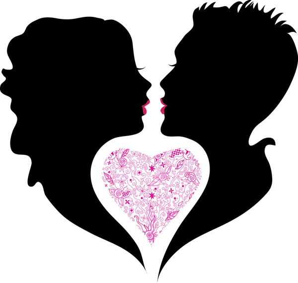 Erkek ve kız aşık siluet — Stok Vektör
