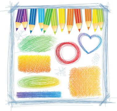 Colored pencils with drawings clipart